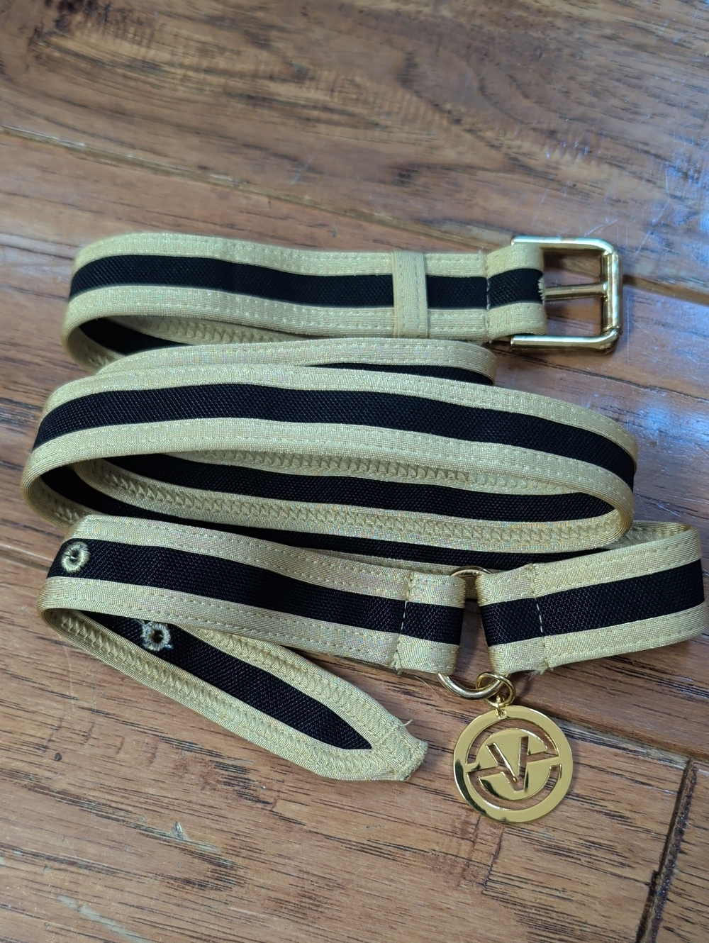 Victoria's Secret Gold and Black Striped Waist Belt with Logo Charm